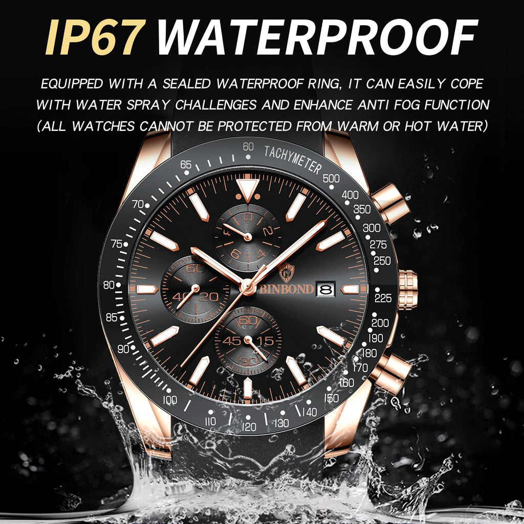 BINBOND Luxury Luminous Waterproof Casual Reloj Chronograph Auto Date Accurate Men's Watch Durable Quartz Wristwatches For Men
